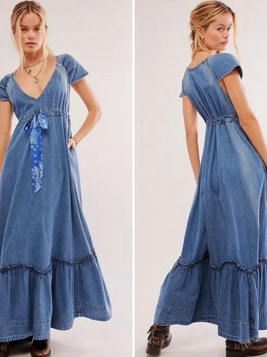 Free People Dresses & Skirts - Free people Roucha denim bandana dress